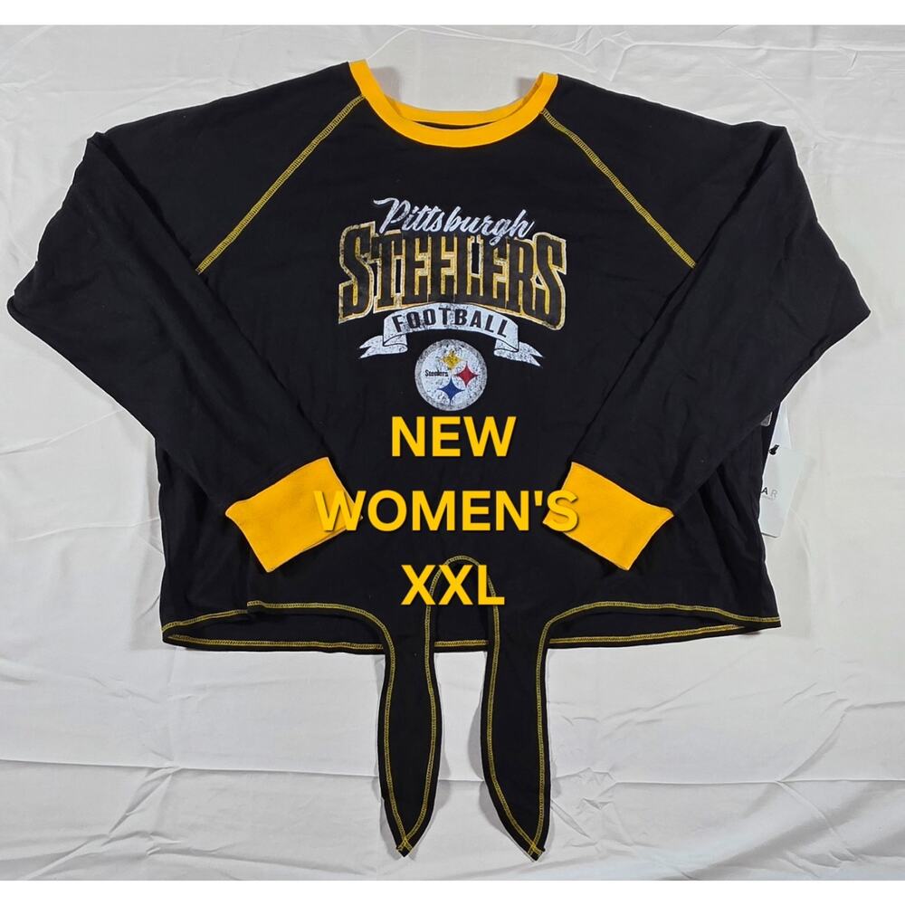 NEW WOMENS XXL PITTSBURG STEELERS TIE FRONT LONG SLEEVE TOP WEAR BY ERIN ANDREWS